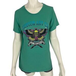 Sullen Angels Women’s T-shirt Top Butterfly Graphic Teal Green Short Sleeve Sz L